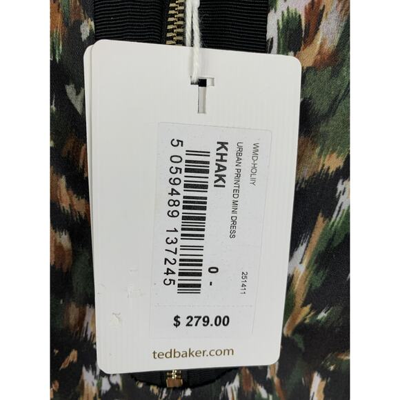 Ted Baker Holiiy Urban Printed Mini Dress Khaki Womens Size 2 Ted Size 0 New - Picture 10 of 12